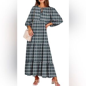 Boho Teal Printed Maxi Dress - Women's